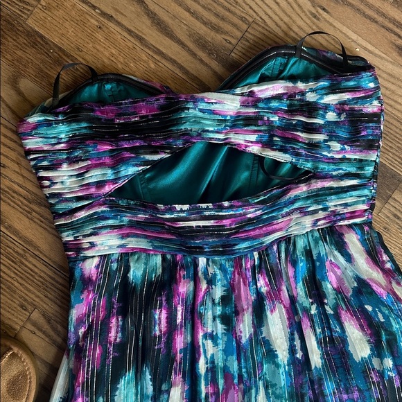 Laundry Shelli Segal Strapless Gown watercolor silk maxi dress Size 4 EUC - Picture 5 of 6